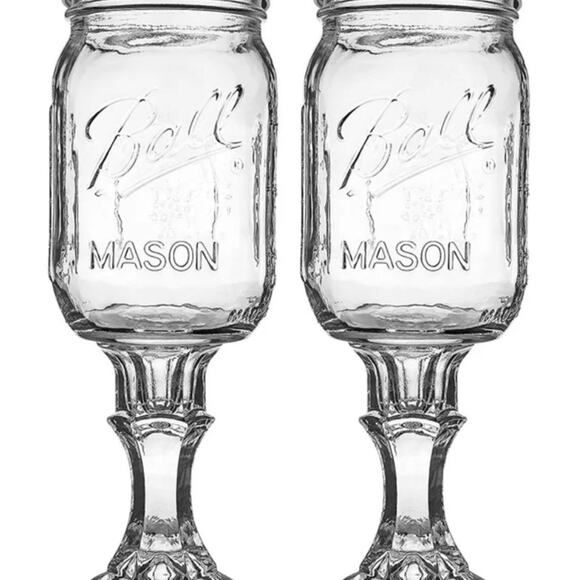 2 Country Mason Jar Wine Glasses Iced Tea Cocktail Glass Water Goblet - Picture 3 of 5